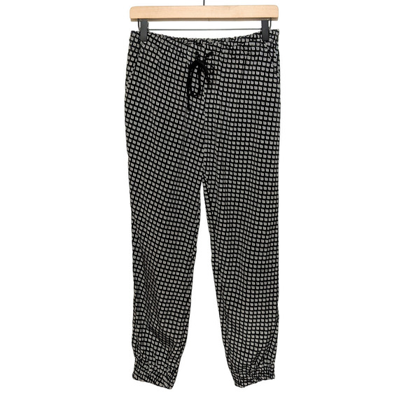 Express Womens Geometric Print Satin Joggers Size XS Black White Pull On Pockets - Picture 1 of 3